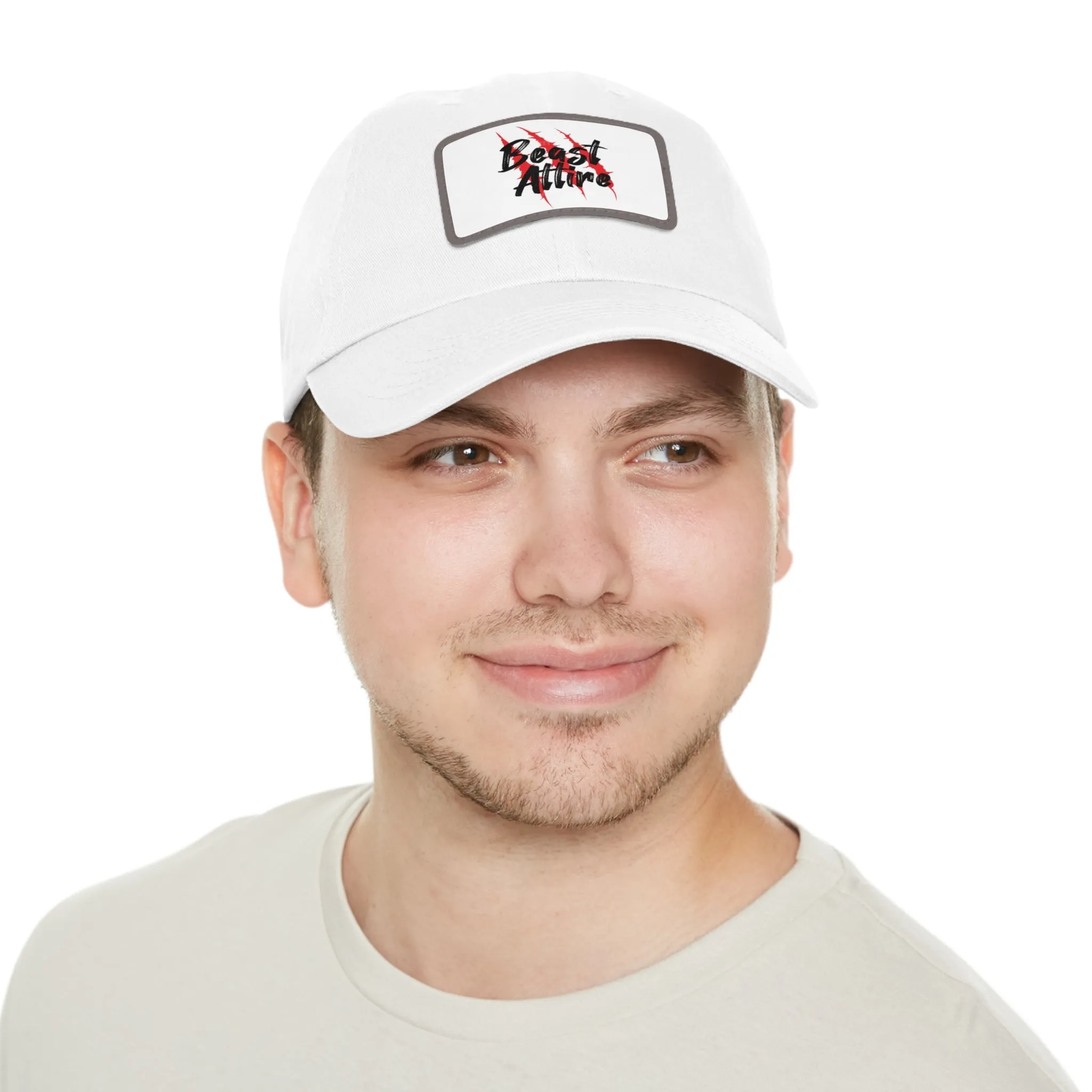 Dad White Hat with Leather Patch (Rectangle)