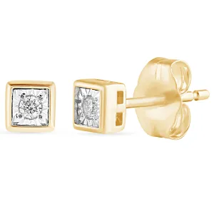 Diamond Set Cushion Shape Stud Earrings in 9ct Yellow Gold