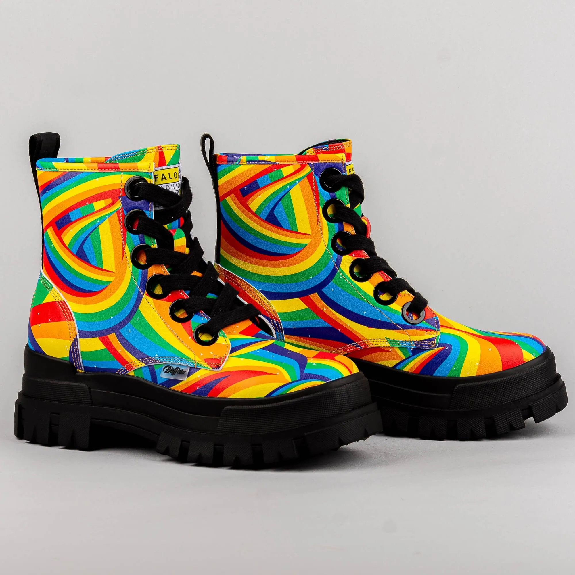 Dámske boty Buffalo Aspha Lace Up Hi Black Rainbow Vegan Nappa
