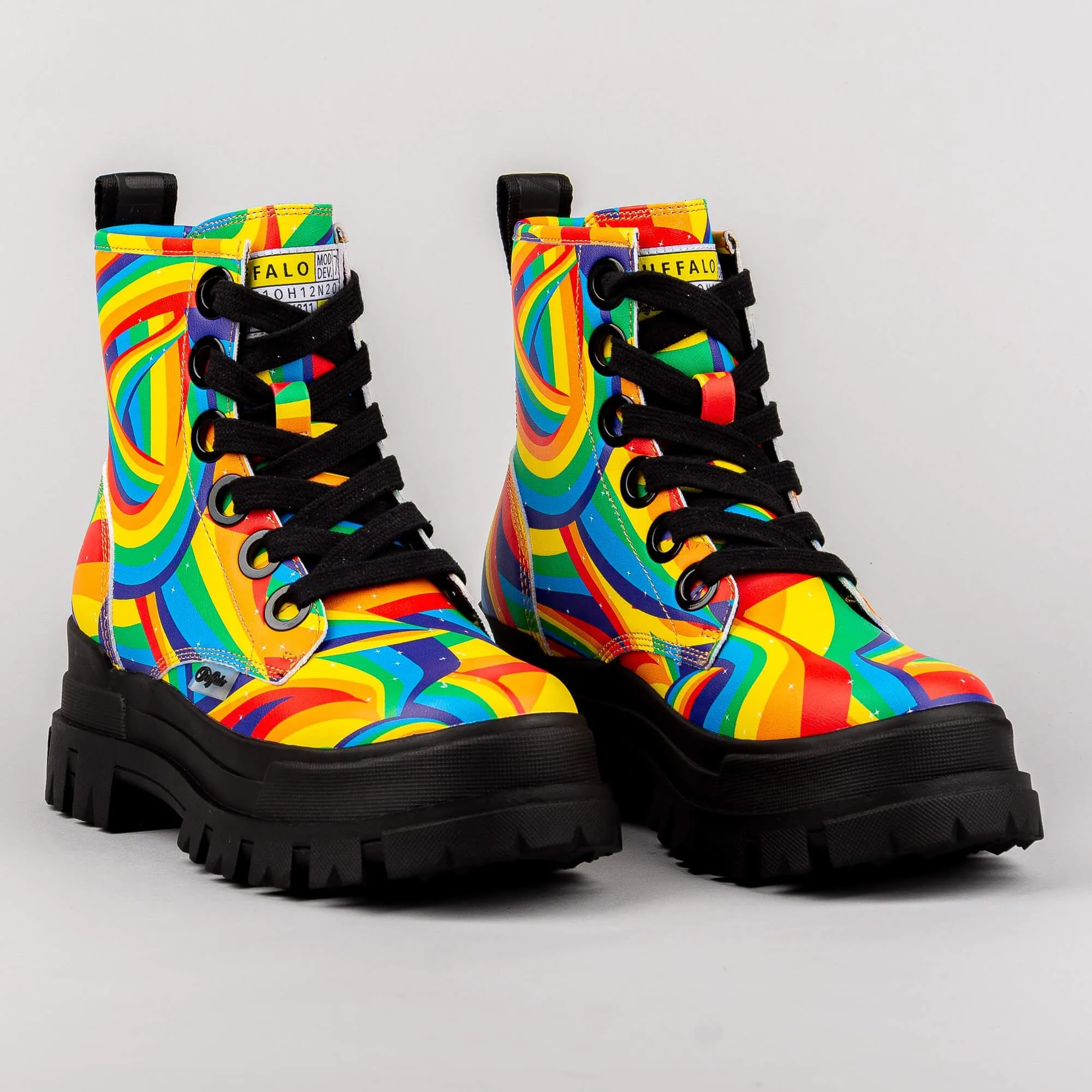 Dámske boty Buffalo Aspha Lace Up Hi Black Rainbow Vegan Nappa