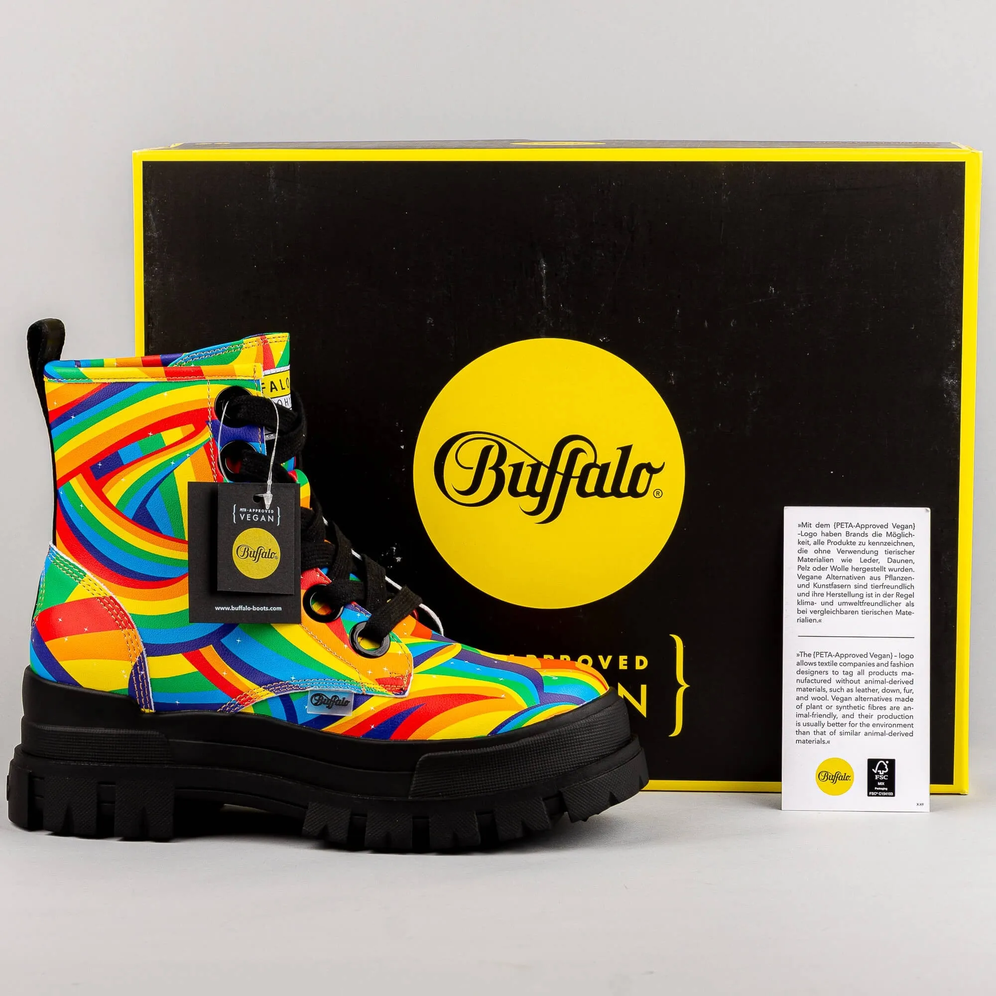 Dámske boty Buffalo Aspha Lace Up Hi Black Rainbow Vegan Nappa
