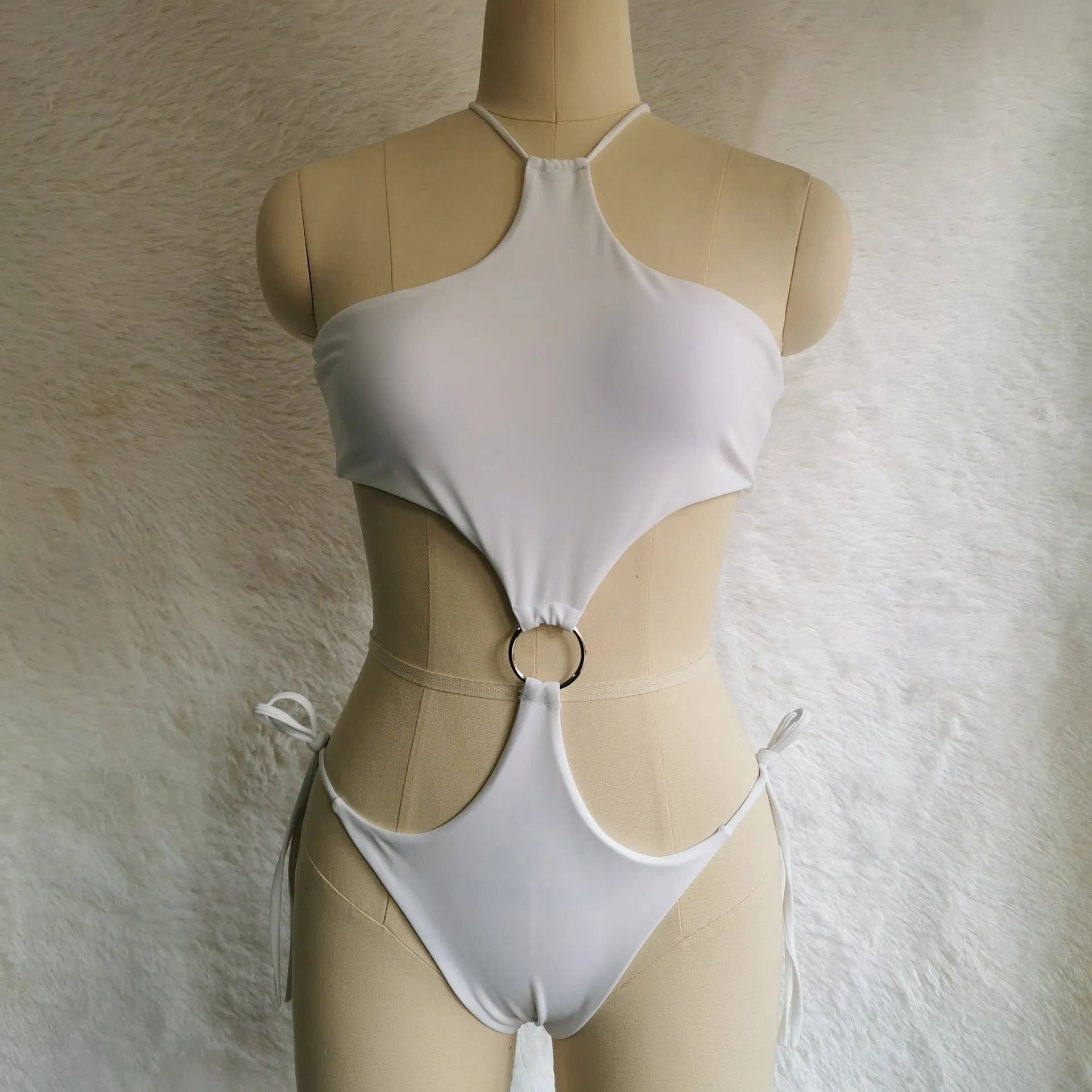 Double Ring Solid Color Foreign Trade One-piece Swimsuit fashion