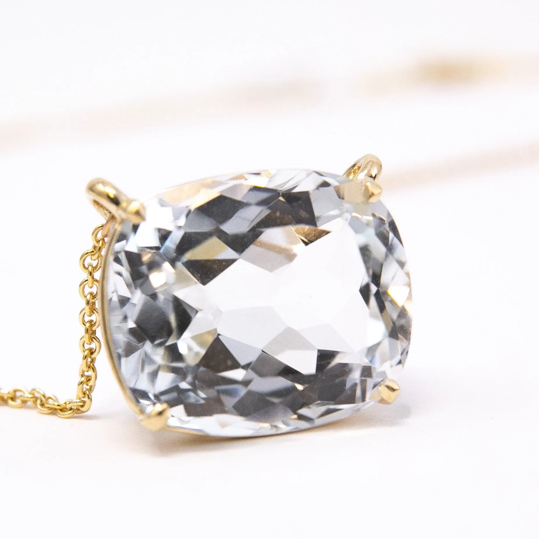 Faint Blue Cushion Topaz Gold Necklace