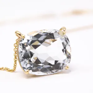 Faint Blue Cushion Topaz Gold Necklace