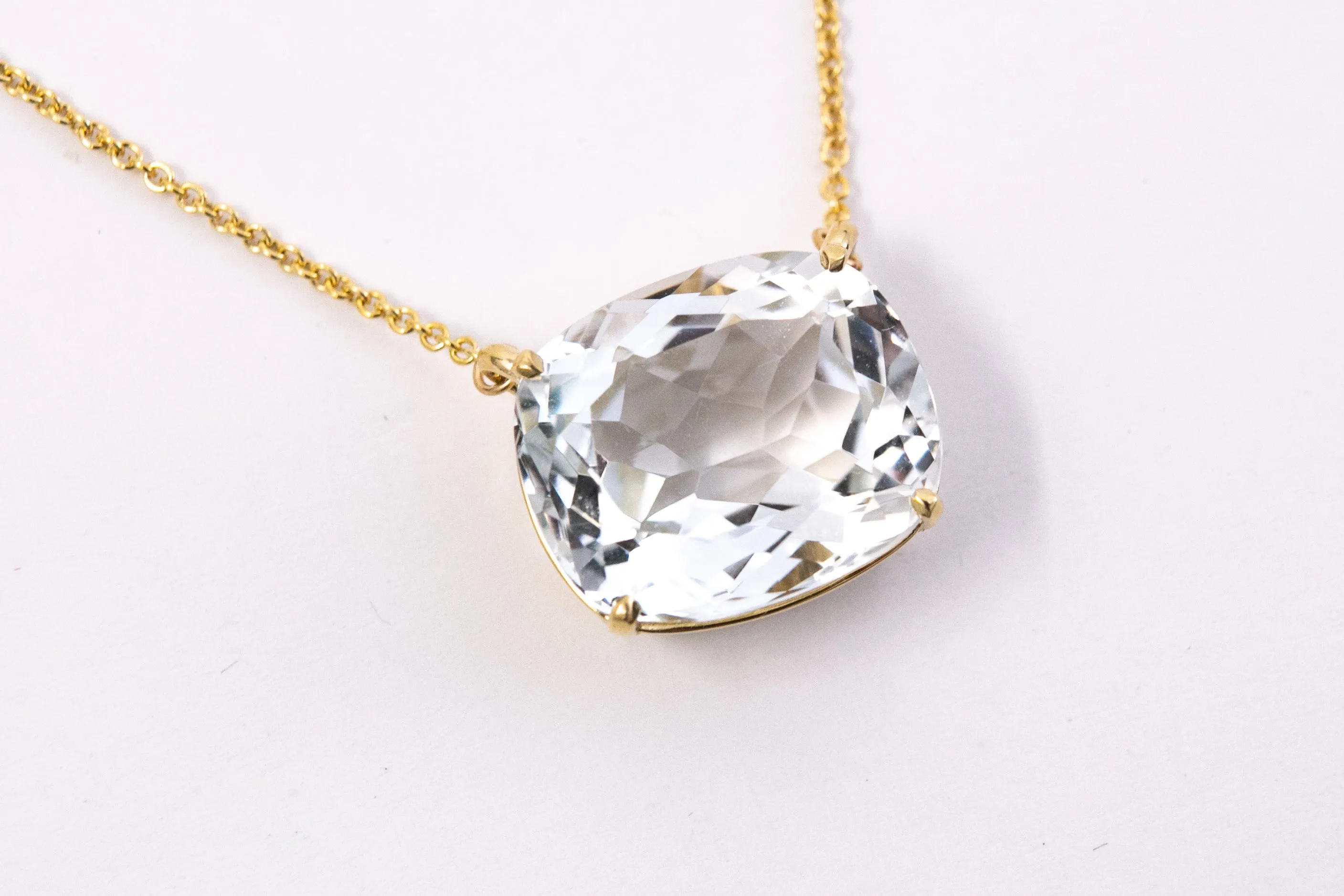 Faint Blue Cushion Topaz Gold Necklace