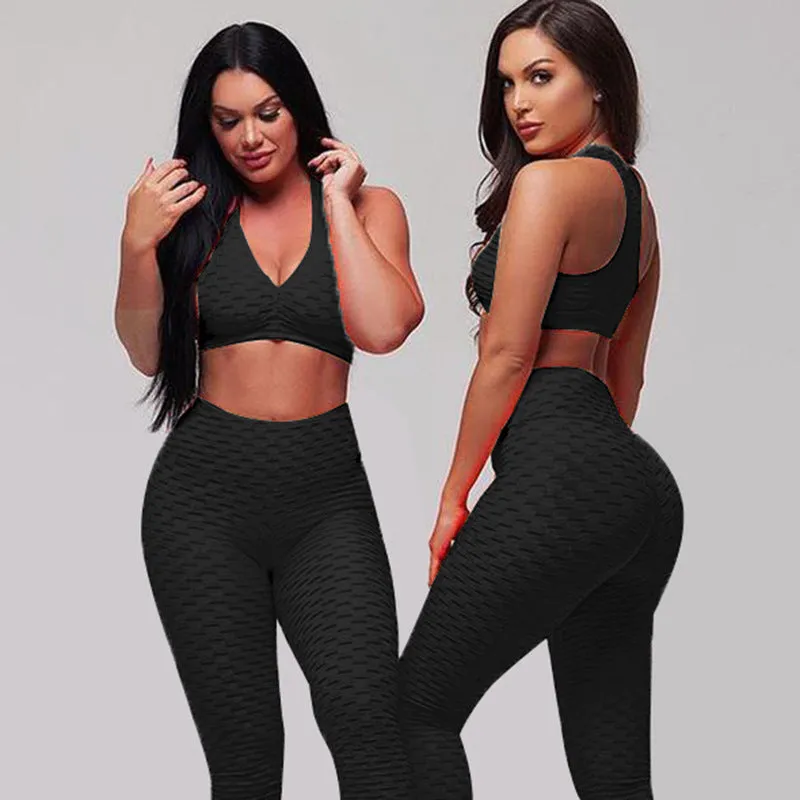 Fashion hips jacquard yoga set sports hips leggings fitness set trendy
