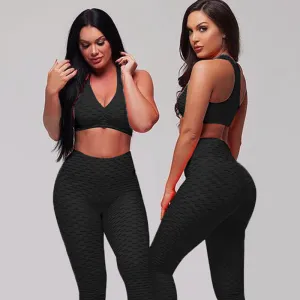 Fashion hips jacquard yoga set sports hips leggings fitness set trendy