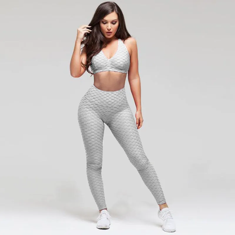 Fashion hips jacquard yoga set sports hips leggings fitness set trendy