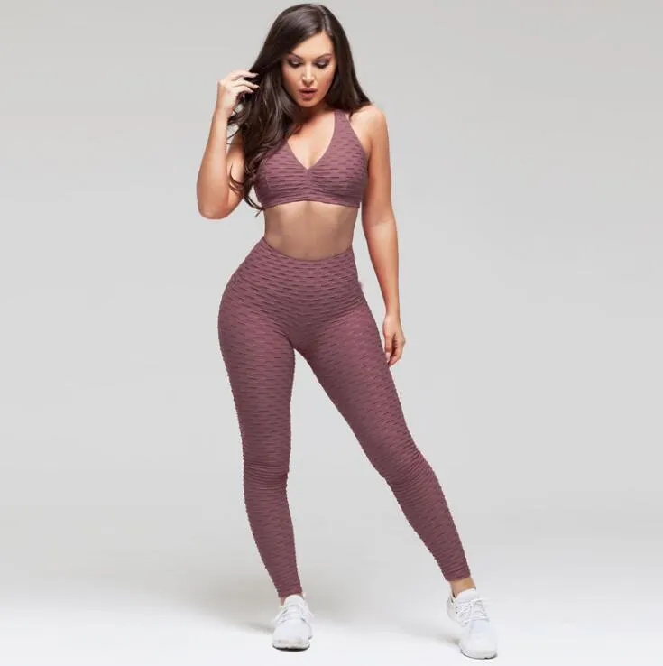 Fashion hips jacquard yoga set sports hips leggings fitness set trendy