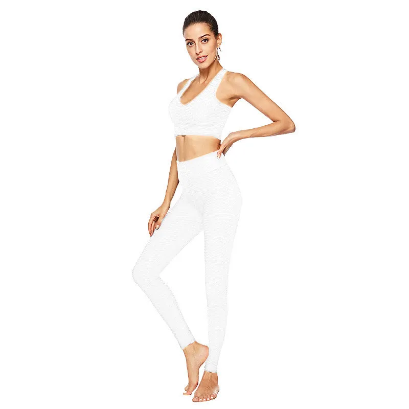 Fashion hips jacquard yoga set sports hips leggings fitness set trendy