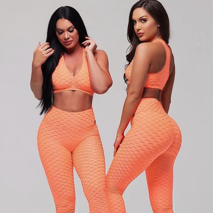 Fashion hips jacquard yoga set sports hips leggings fitness set trendy