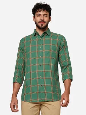 Green Checked Slim Fit Casual Shirt | JadeBlue