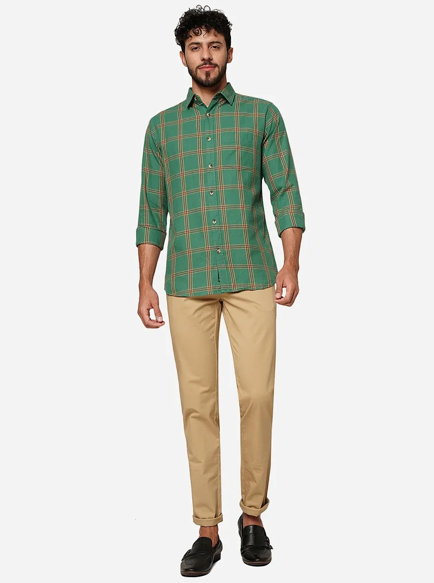 Green Checked Slim Fit Casual Shirt | JadeBlue