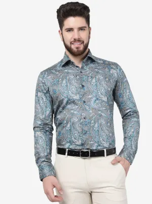 Grey Printed Slim Fit Party Wear Shirt | Wyre