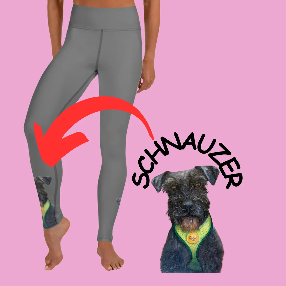Grey Yoga Leggings with Schnauzer