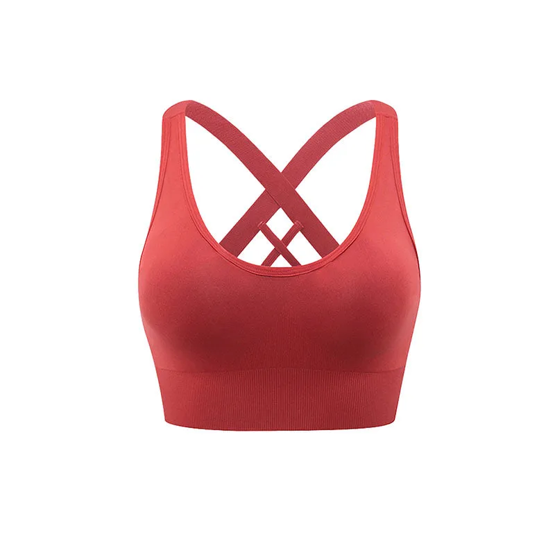 Hanerdun Sports Bras for Women Padded Sports Bra Seamless Cross Back Yoga Athletic Bras
