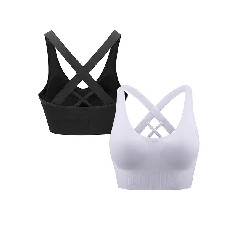 Hanerdun Sports Bras for Women Padded Sports Bra Seamless Cross Back Yoga Athletic Bras