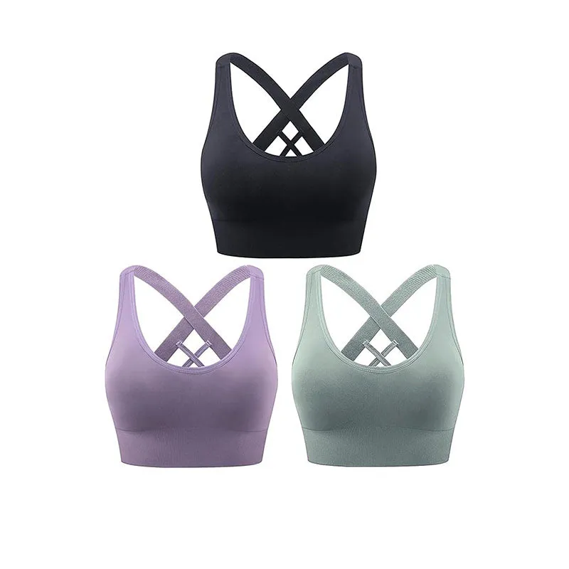 Hanerdun Sports Bras for Women Padded Sports Bra Seamless Cross Back Yoga Athletic Bras