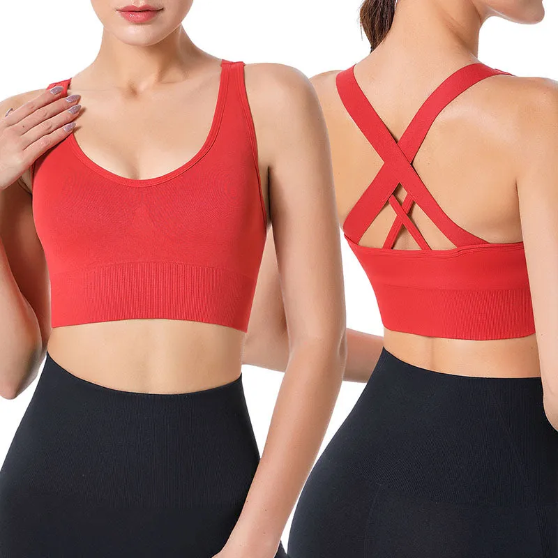 Hanerdun Sports Bras for Women Padded Sports Bra Seamless Cross Back Yoga Athletic Bras