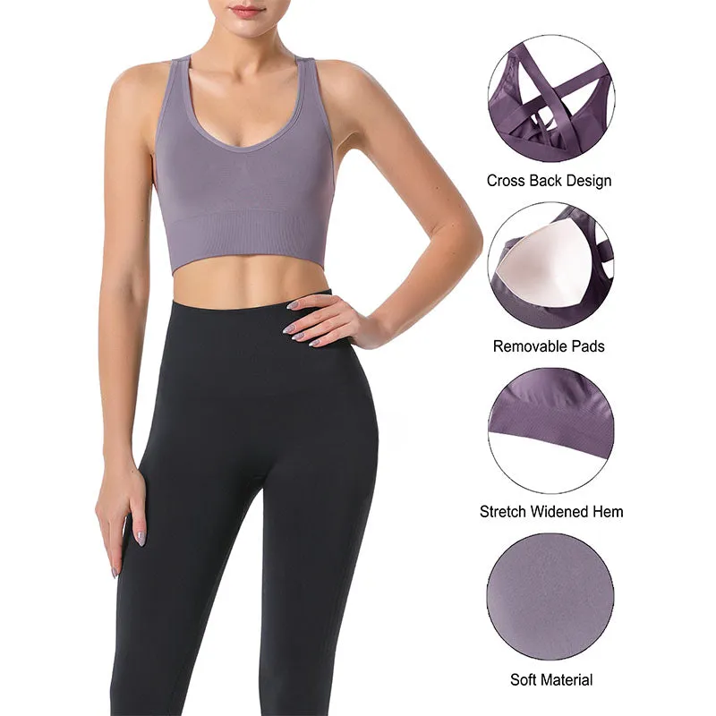 Hanerdun Sports Bras for Women Padded Sports Bra Seamless Cross Back Yoga Athletic Bras
