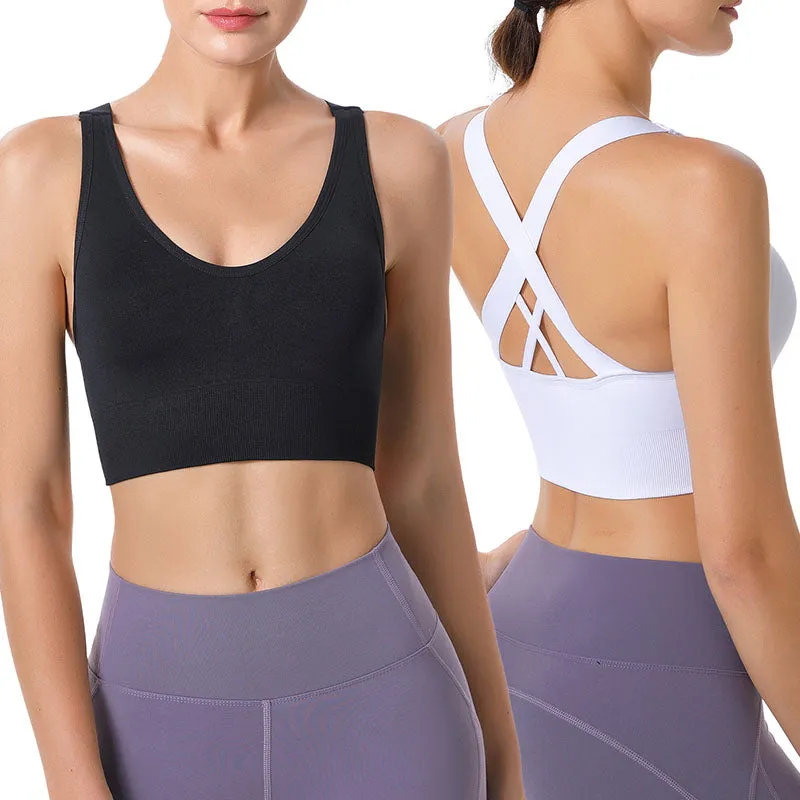 Hanerdun Sports Bras for Women Padded Sports Bra Seamless Cross Back Yoga Athletic Bras