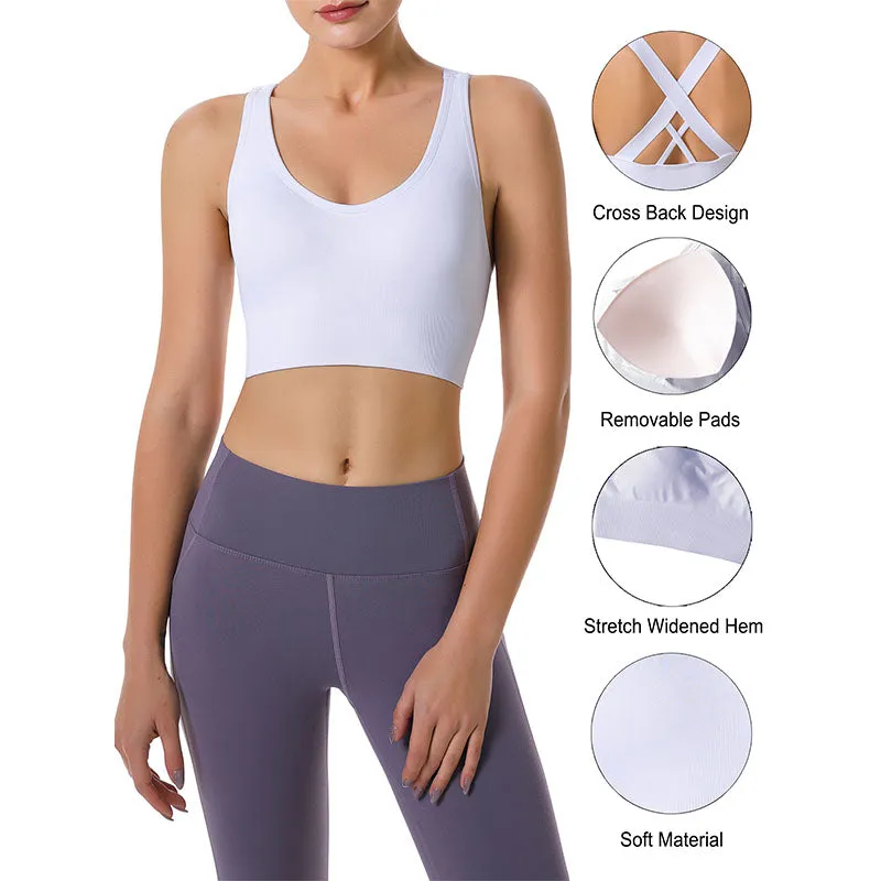Hanerdun Sports Bras for Women Padded Sports Bra Seamless Cross Back Yoga Athletic Bras