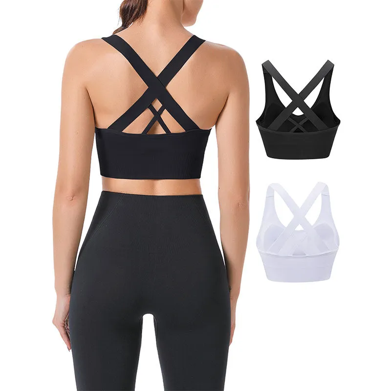 Hanerdun Sports Bras for Women Padded Sports Bra Seamless Cross Back Yoga Athletic Bras