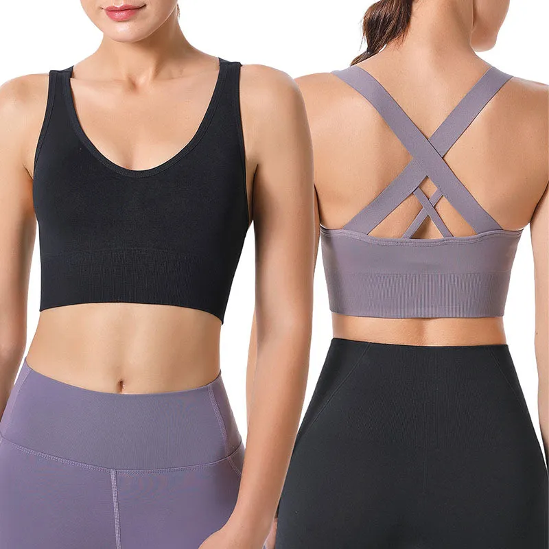Hanerdun Sports Bras for Women Padded Sports Bra Seamless Cross Back Yoga Athletic Bras