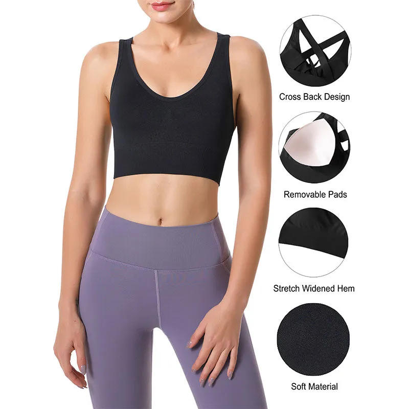 Hanerdun Sports Bras for Women Padded Sports Bra Seamless Cross Back Yoga Athletic Bras