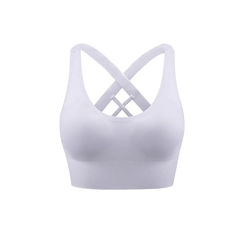 Hanerdun Sports Bras for Women Padded Sports Bra Seamless Cross Back Yoga Athletic Bras
