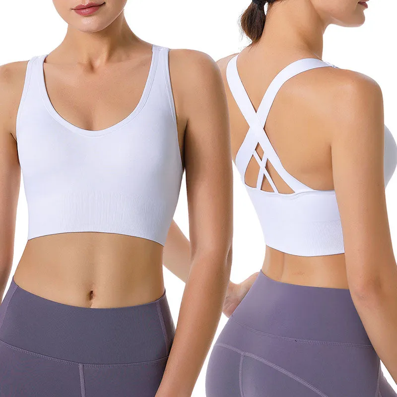 Hanerdun Sports Bras for Women Padded Sports Bra Seamless Cross Back Yoga Athletic Bras