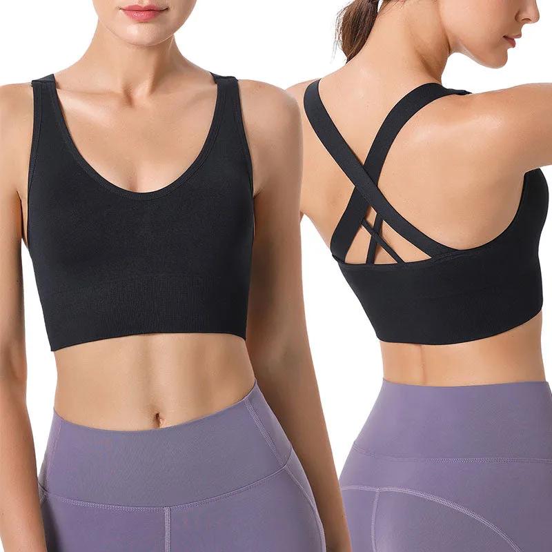 Hanerdun Sports Bras for Women Padded Sports Bra Seamless Cross Back Yoga Athletic Bras