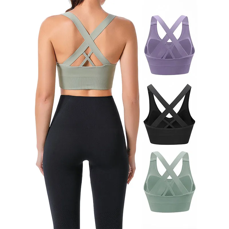 Hanerdun Sports Bras for Women Padded Sports Bra Seamless Cross Back Yoga Athletic Bras