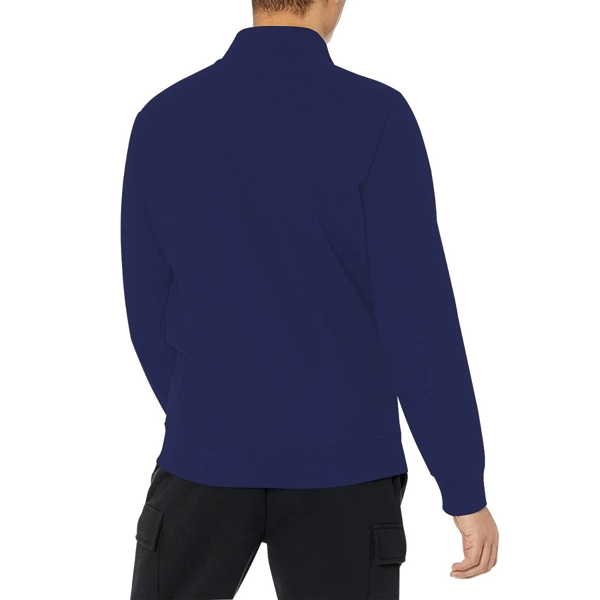 Hangree Solid Fleece Mock Neck Zipper Jacket - Navy