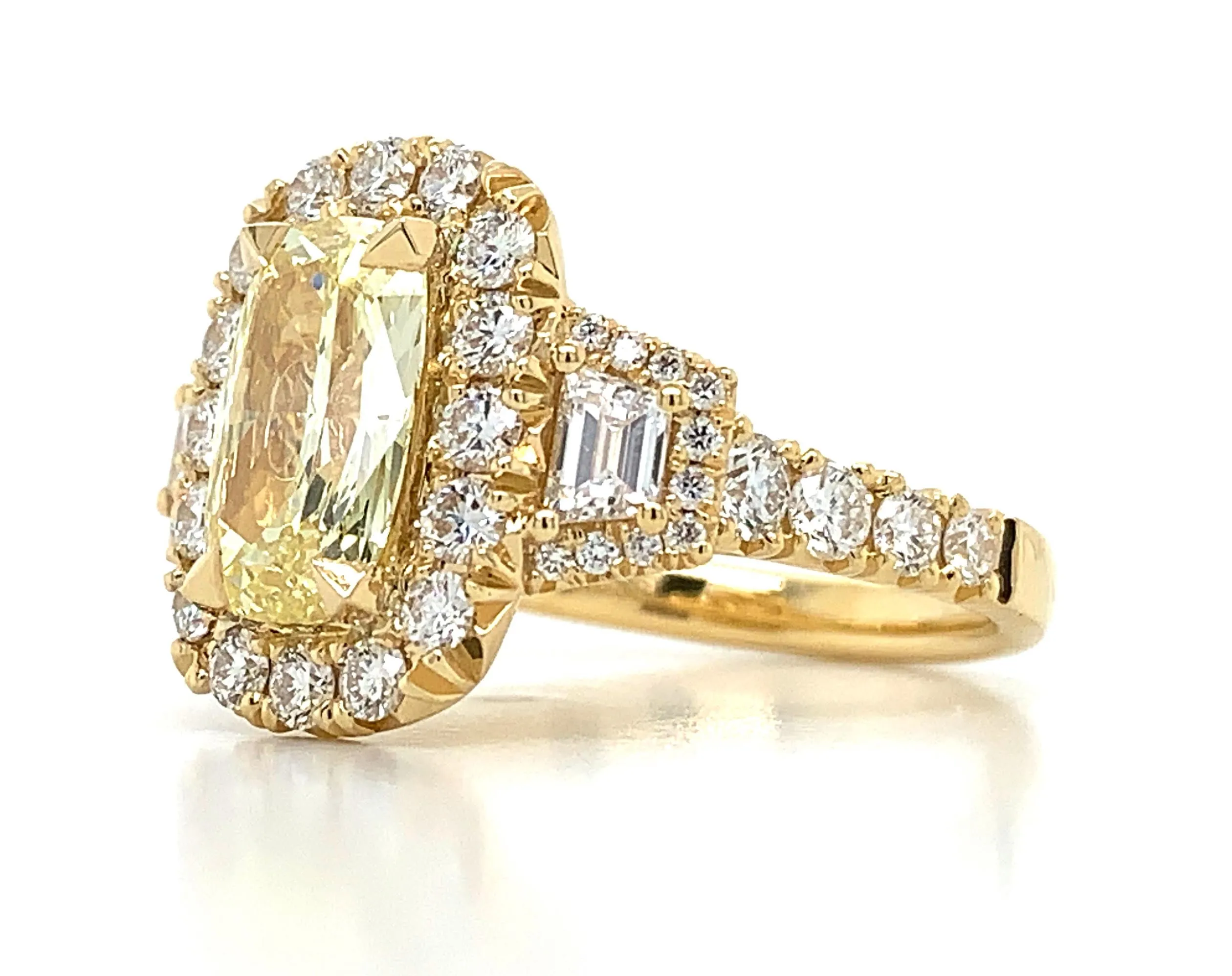 Henri Daussi Canary Fancy Light Yellow Cushion Cut 3.11ct t.w. Engagement Ring