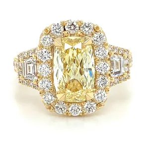 Henri Daussi Canary Fancy Light Yellow Cushion Cut 3.11ct t.w. Engagement Ring