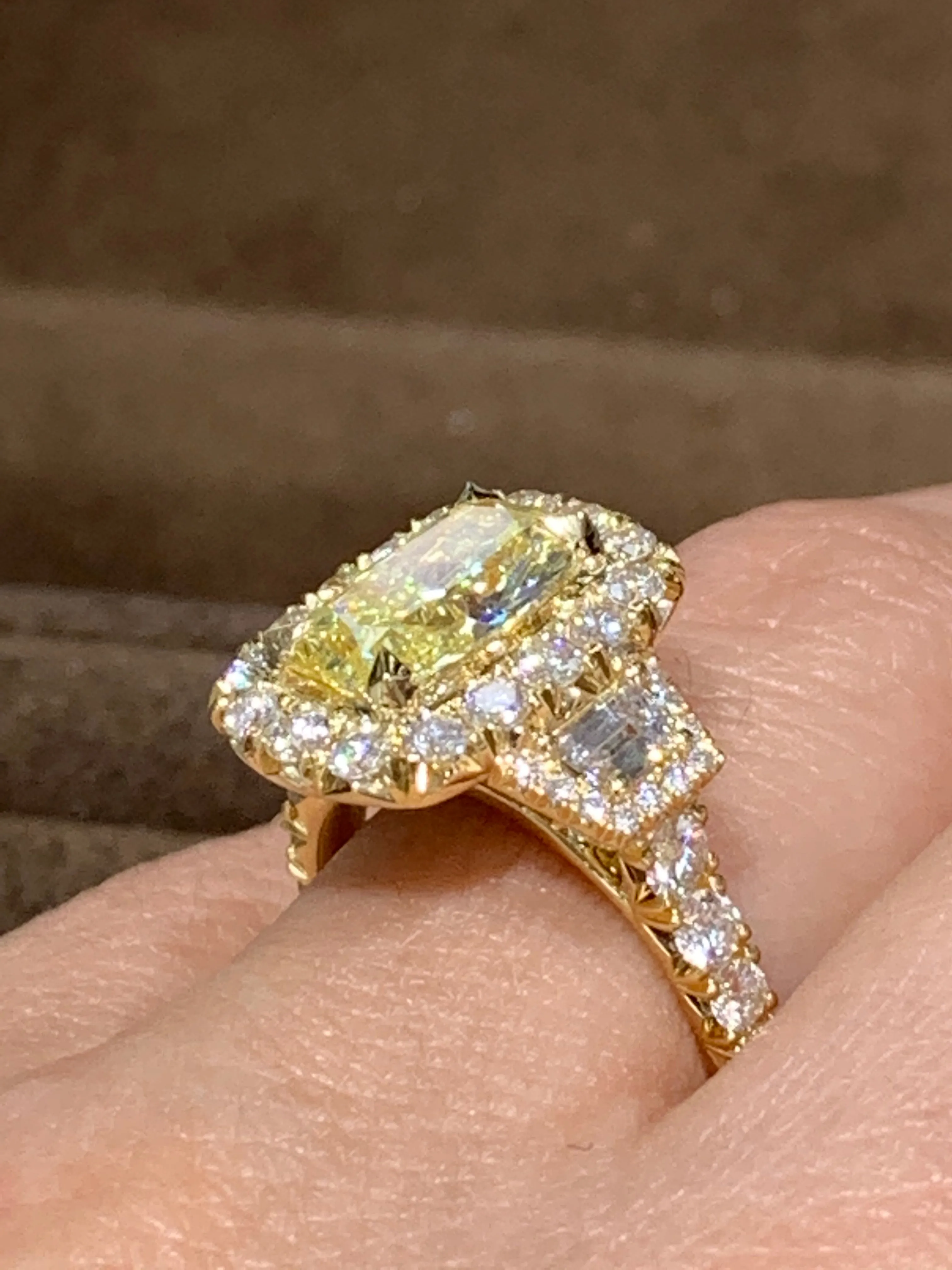 Henri Daussi Canary Fancy Light Yellow Cushion Cut 3.11ct t.w. Engagement Ring