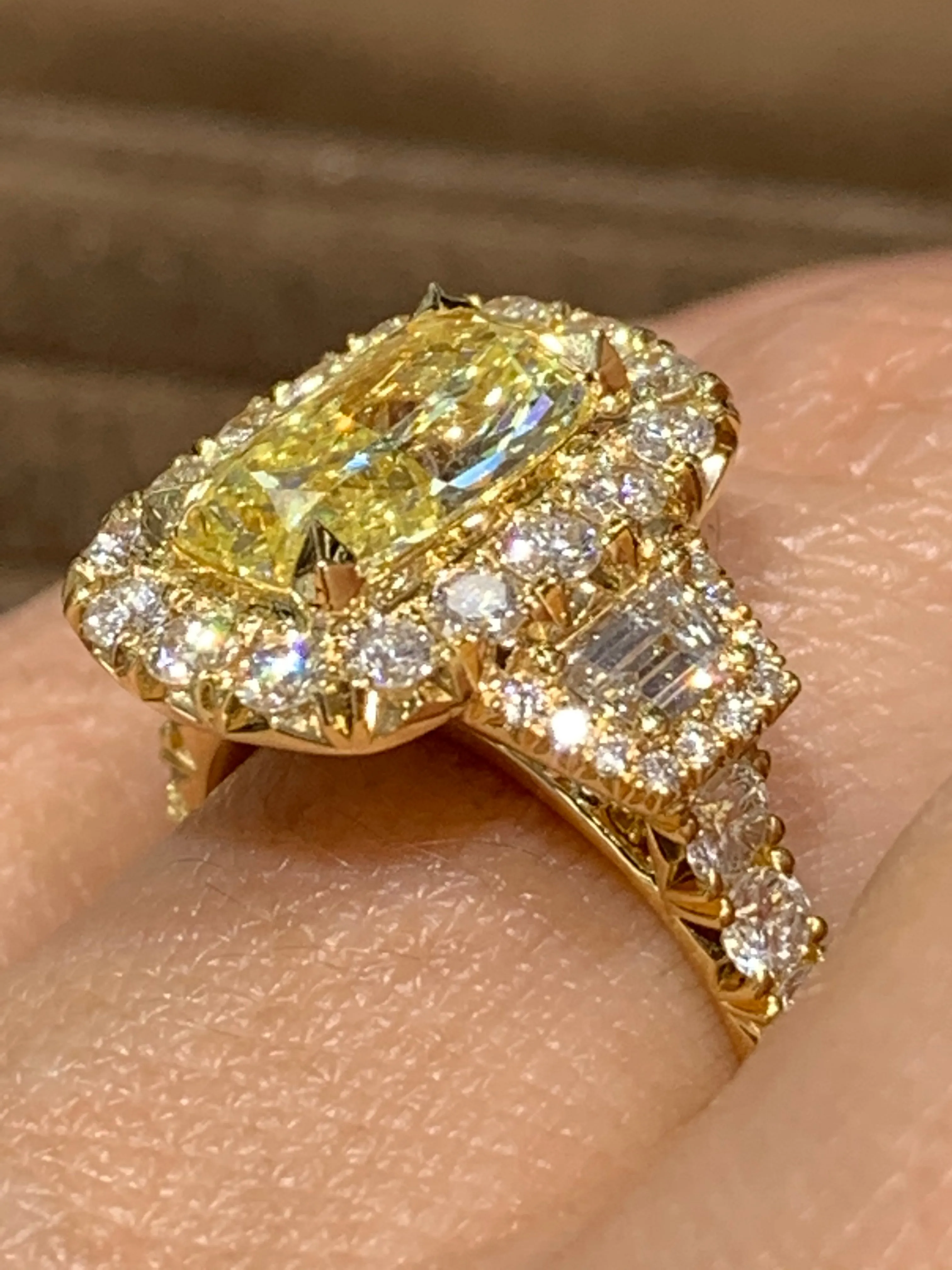 Henri Daussi Canary Fancy Light Yellow Cushion Cut 3.11ct t.w. Engagement Ring