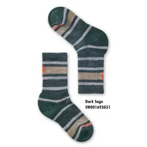 Hike Light Cushion Kids Crew Socks - Striped Dark Sage (G51)