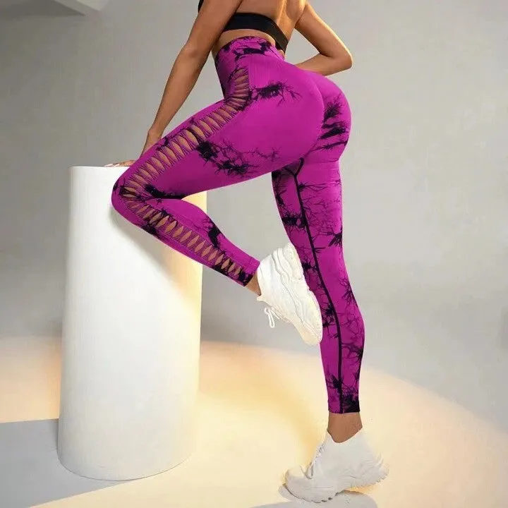 Hollow Tie-Dye Yoga Pants