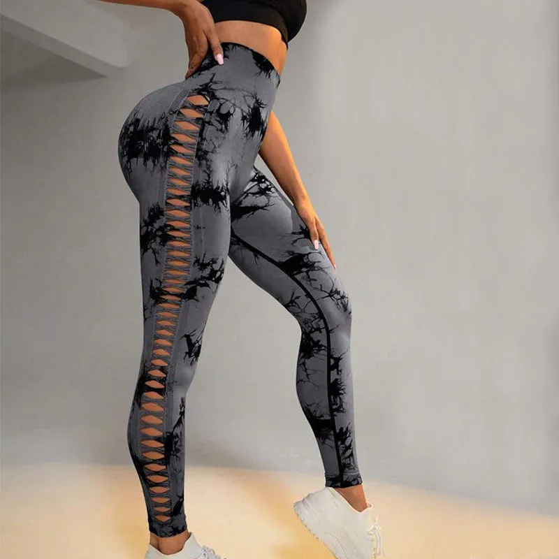 Hollow Tie-Dye Yoga Pants