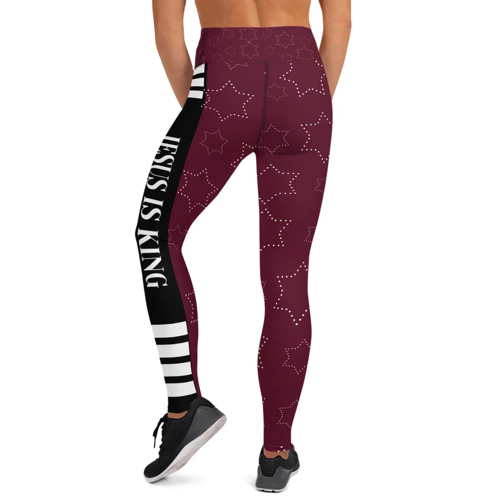 JESUS IS KING Burgundy Leggings