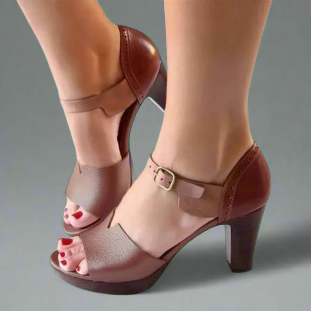Katharina | Premium High-Heeled Sandals in Korean Style with Color Block and Buckle