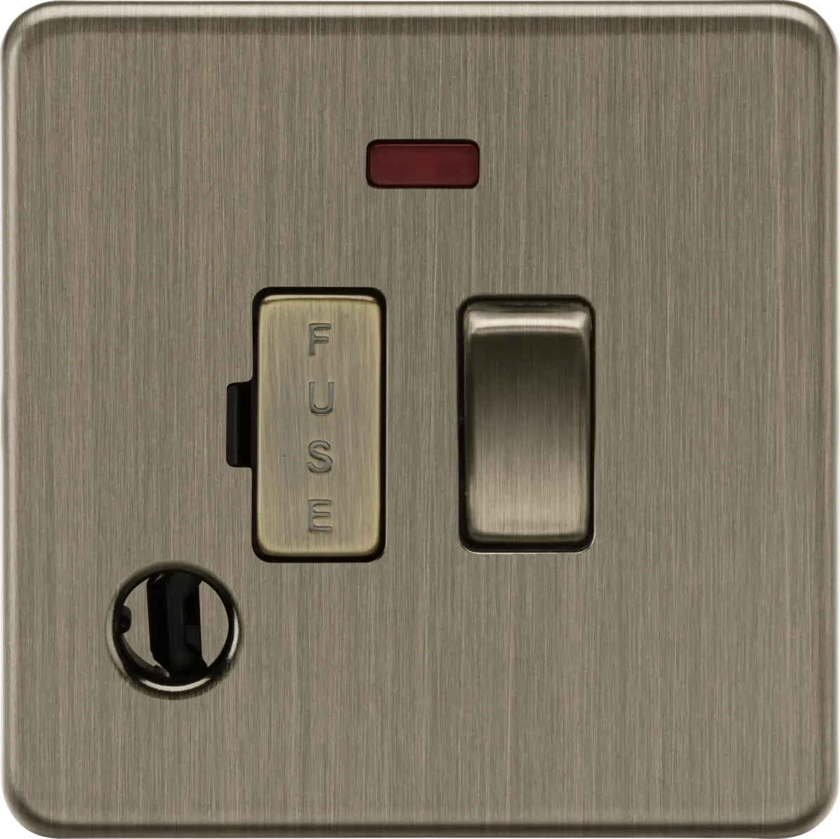 Knightsbridge SF6300FAB Screwless 13A Switched Fused Spur   Neon   Flex Outlet - Antique Brass