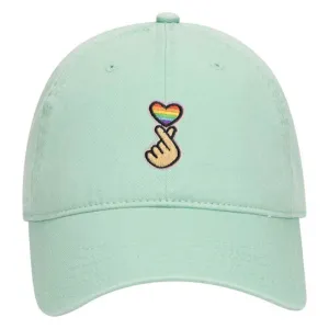 Kpop Heart LGBQT Pride Embroidered Patch Pastel Tone Garment Washed Superior Cotton Twill Dad Hat - For Women and Men