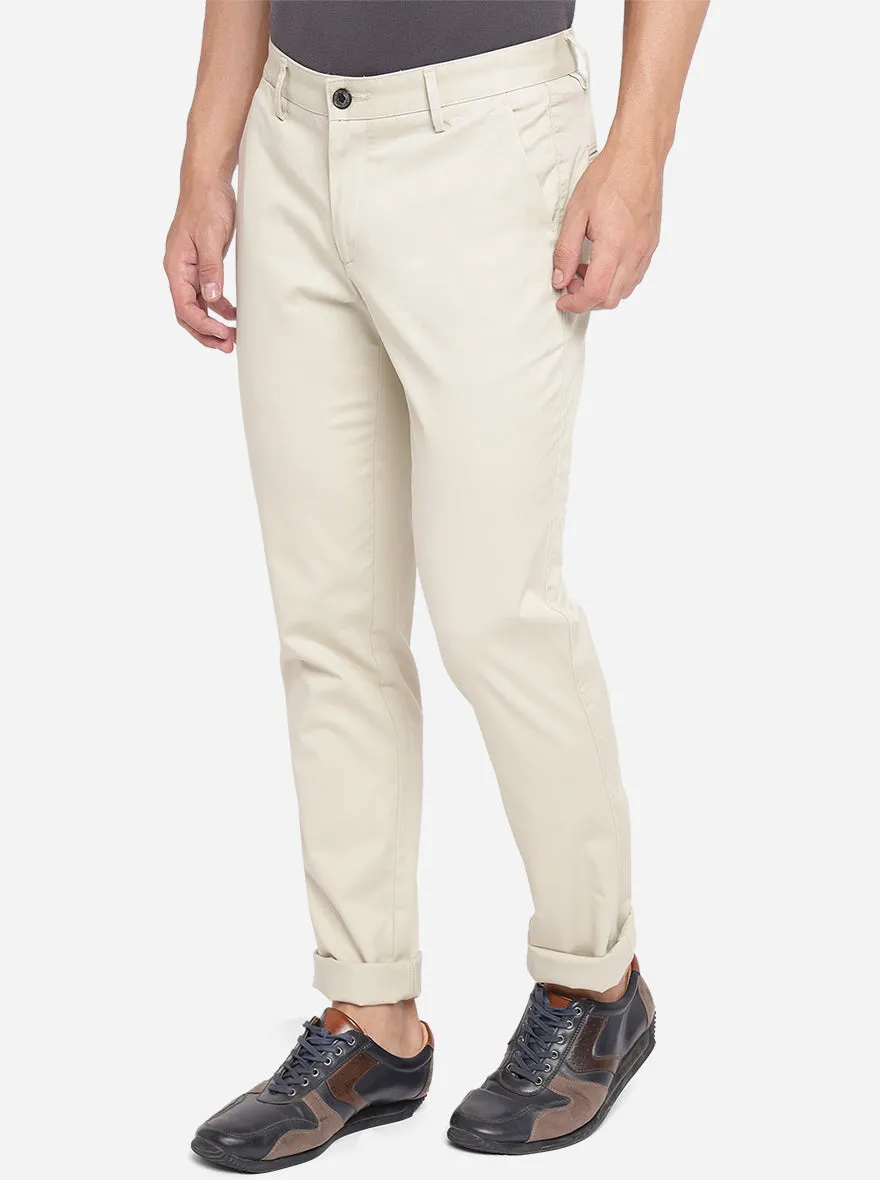 Light Beige Solid Uno Fit Casual Trouser | JadeBlue