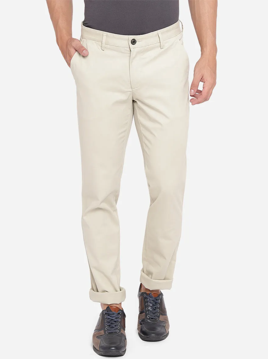 Light Beige Solid Uno Fit Casual Trouser | JadeBlue