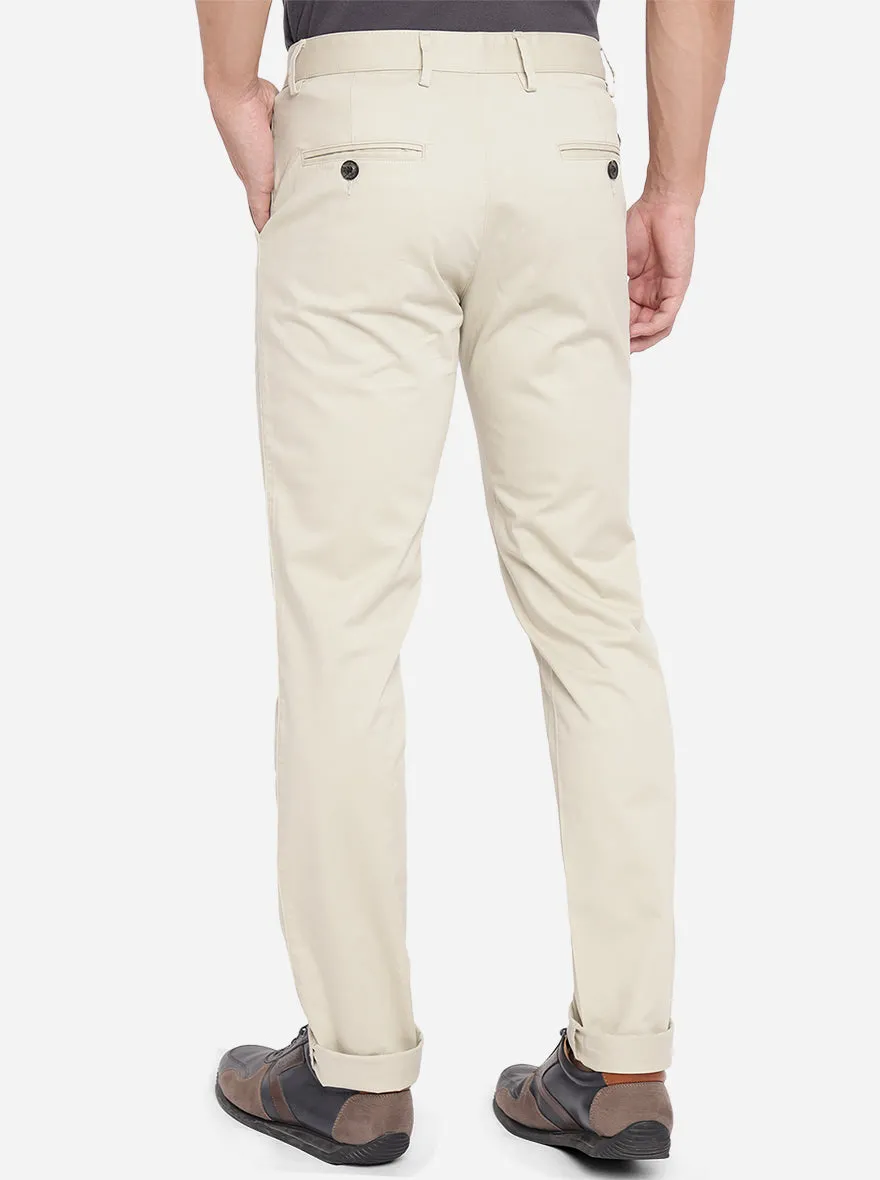 Light Beige Solid Uno Fit Casual Trouser | JadeBlue