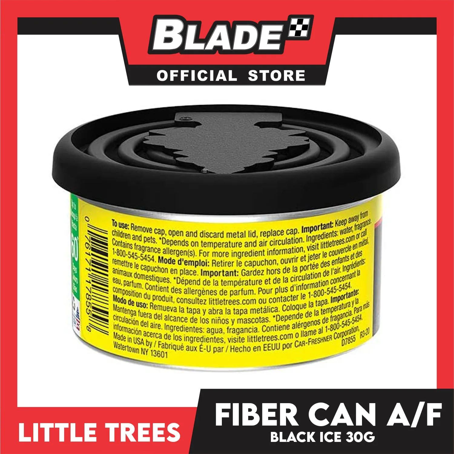 Little Trees Fiber Can Air Freshener 30g (Black Ice) Fiber Can Provides a Long-Lasting Scent for Auto or Home