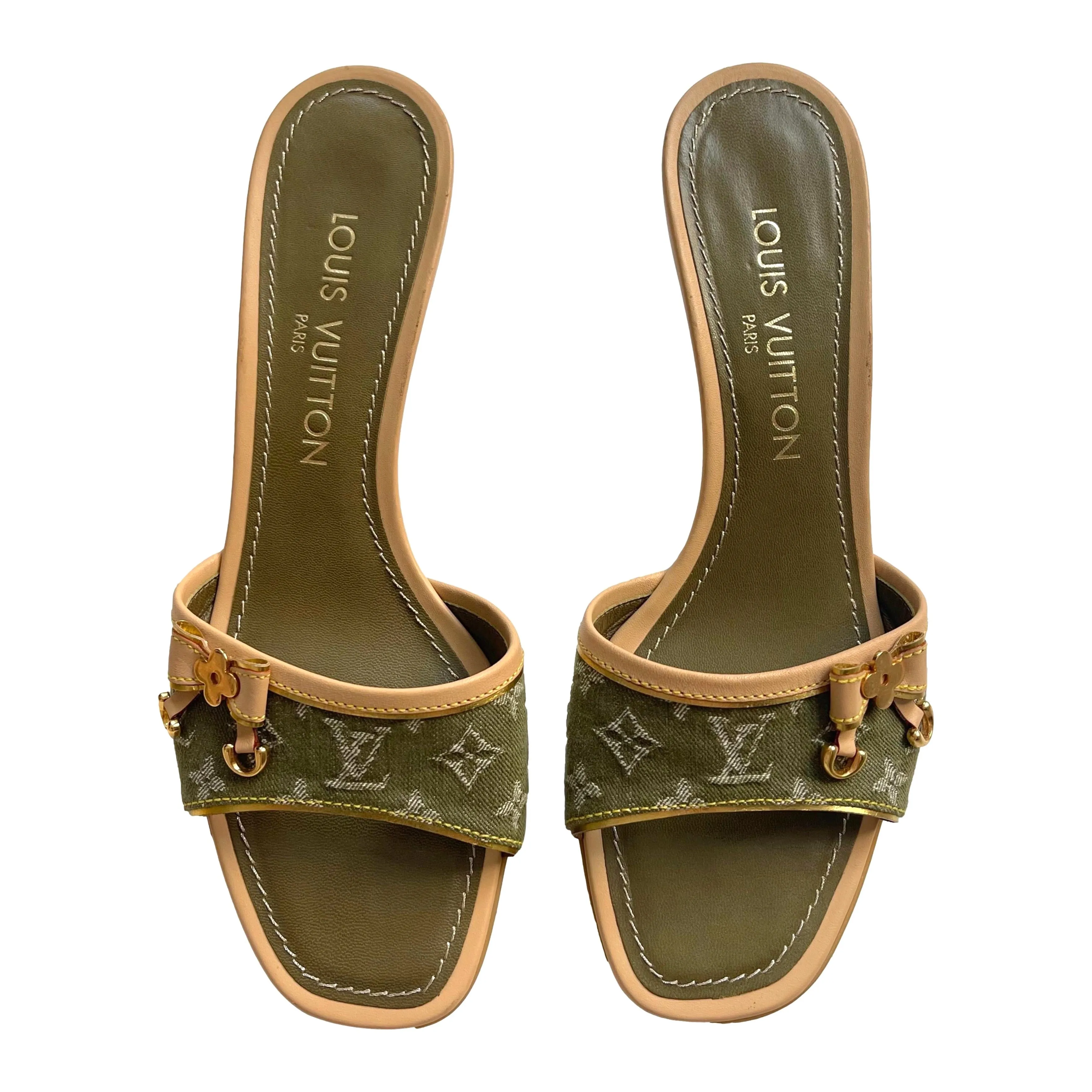 Louis Vuitton Green Denim Kitten Heels